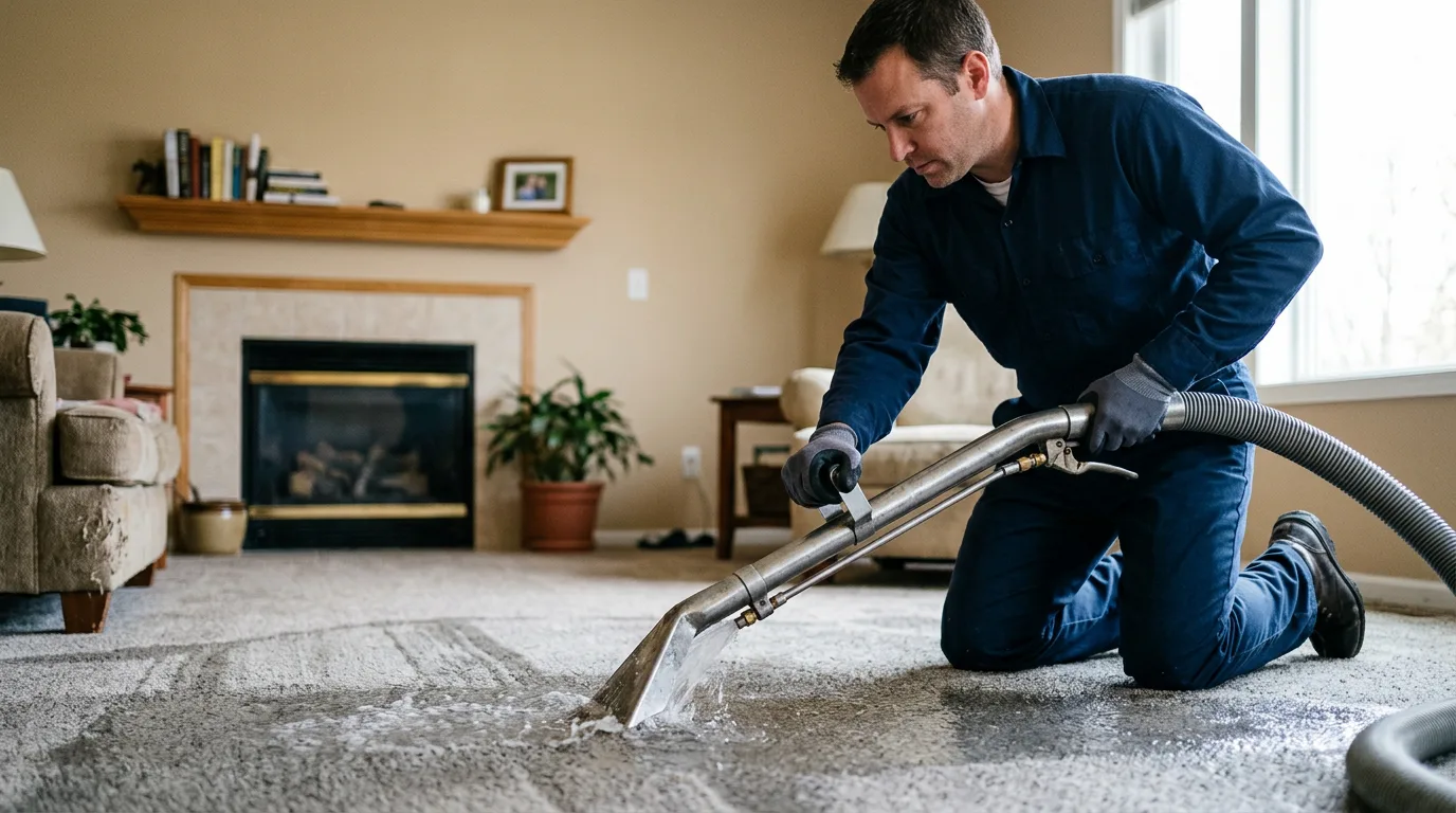 Water damage restoration technician working near Sycamore, IL